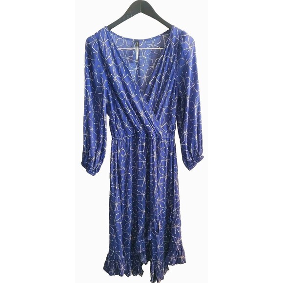Anthropologie Plenty By Tracy Reese Aleah Dress Women's S Blue Stars Ruffle Hem - Picture 1 of 7